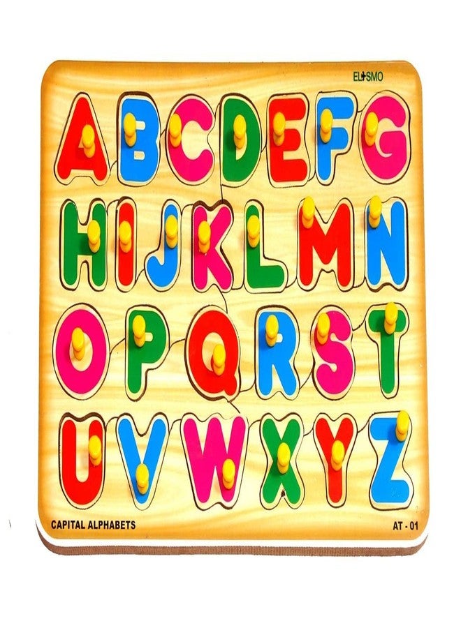 EL SMO Wooden English Alphabet Letters Learning Educational Tray Toy for Kids, Pre-School Learning Kit, Colourful Learning Letters Alphabet Board, Unisex, 26 Pieces - Image 1